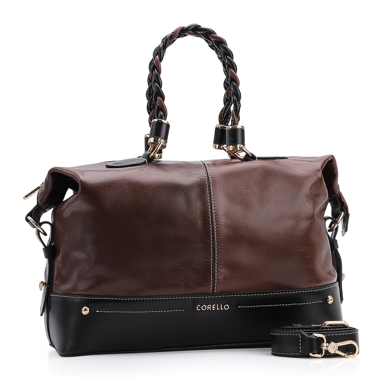 Bolsa Tote Couro Marrom/Preto