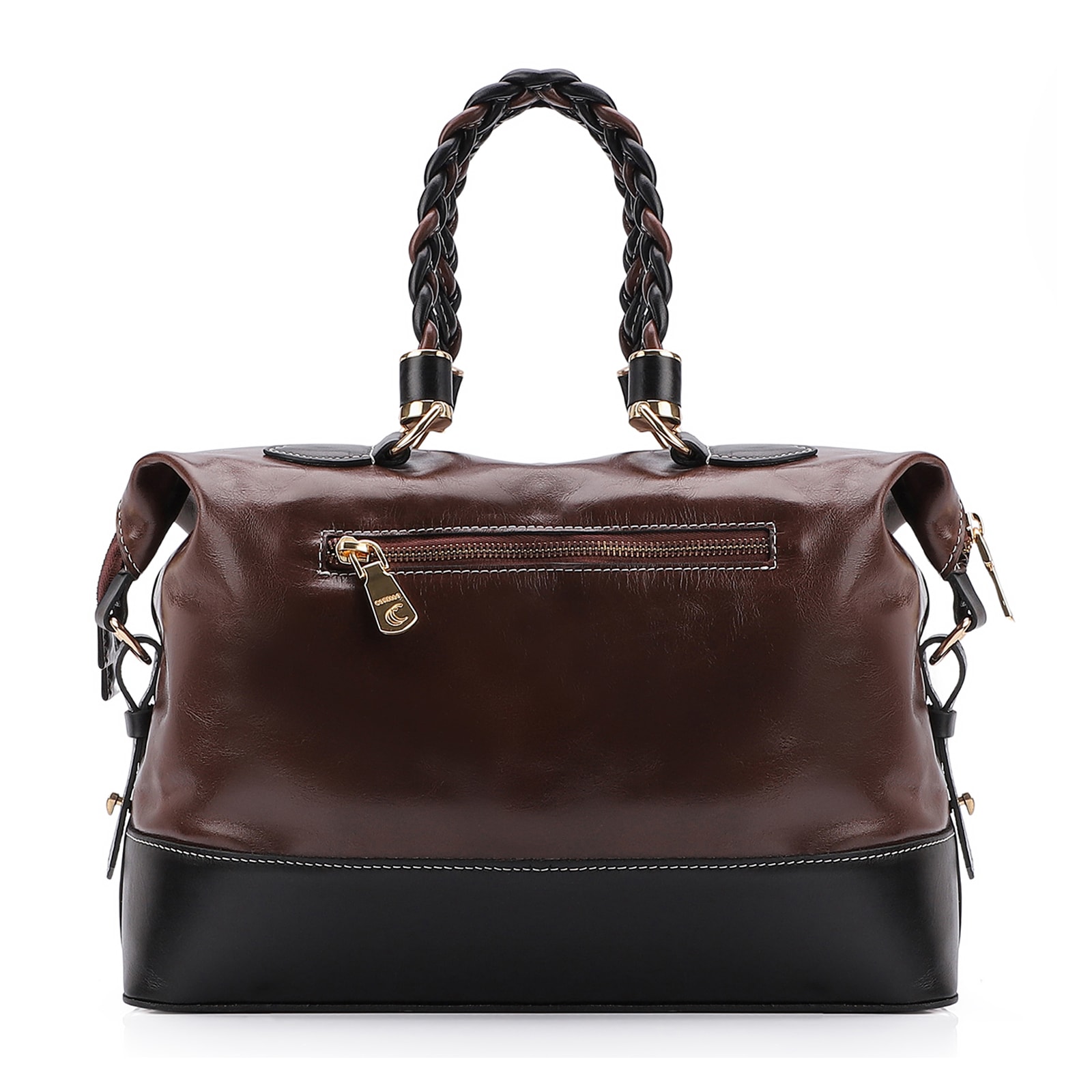 Bolsa Tote Couro Marrom/Preto