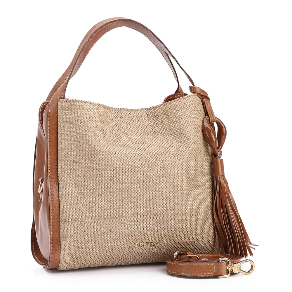 Bolsa Tote Couro Marrom/Ráfia - imagem 3