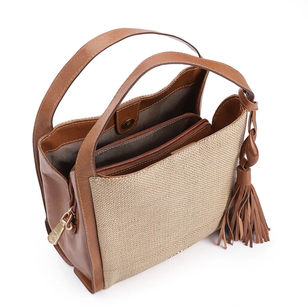 Bolsa Tote Couro Marrom/Ráfia - imagem 5