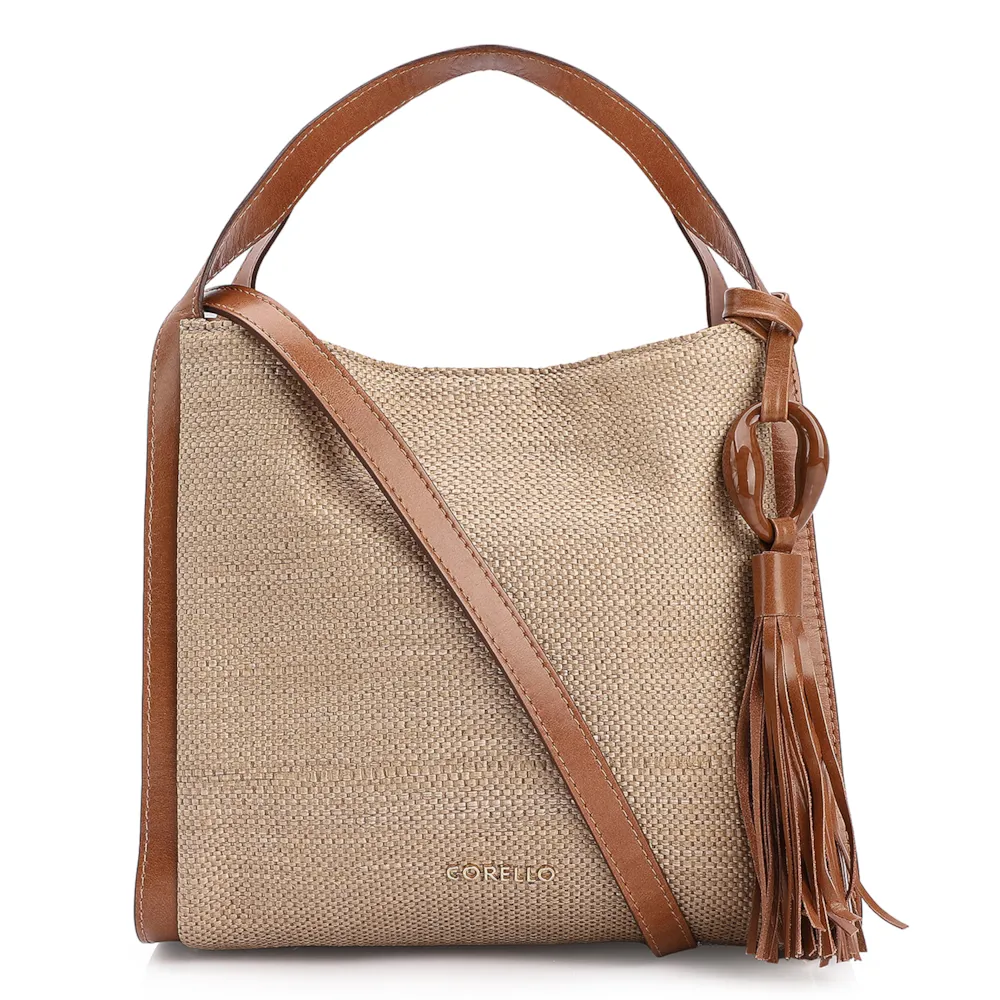 Bolsa Tote Couro Marrom/Ráfia