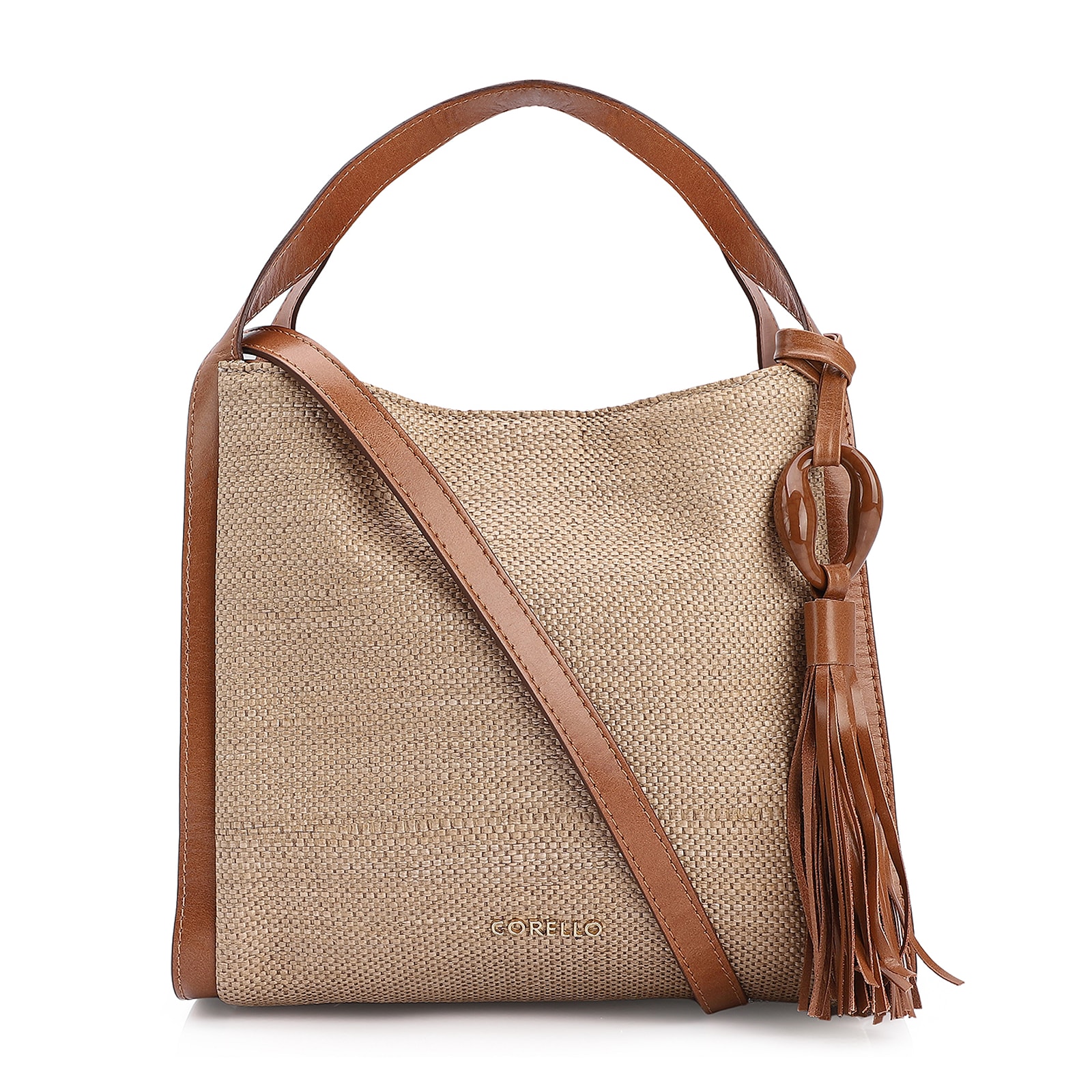 Bolsa Tote Couro Marrom/Ráfia