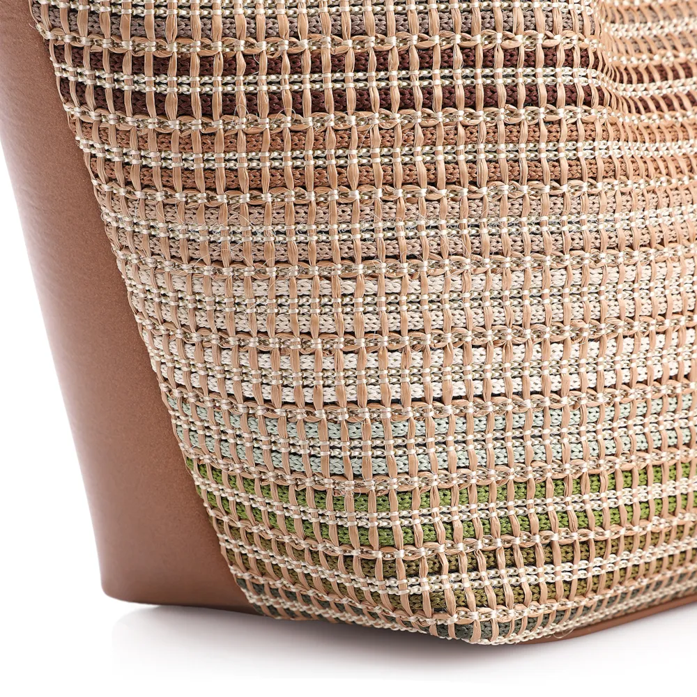Bolsa Tote Couro Marrom/Ráfia Colorida - imagem 5