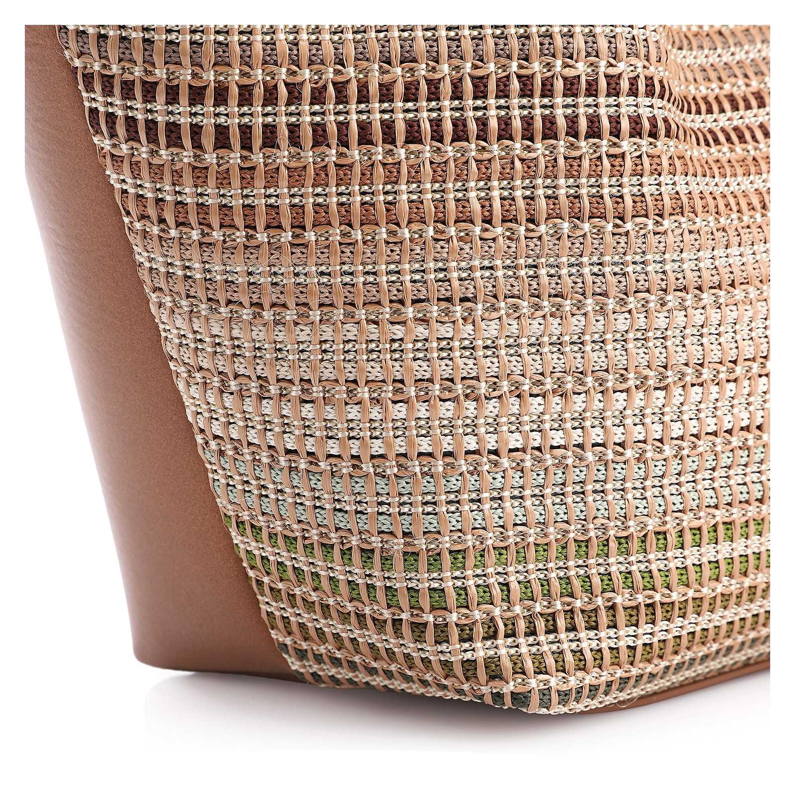 Bolsa Tote Couro Marrom/Ráfia Colorida