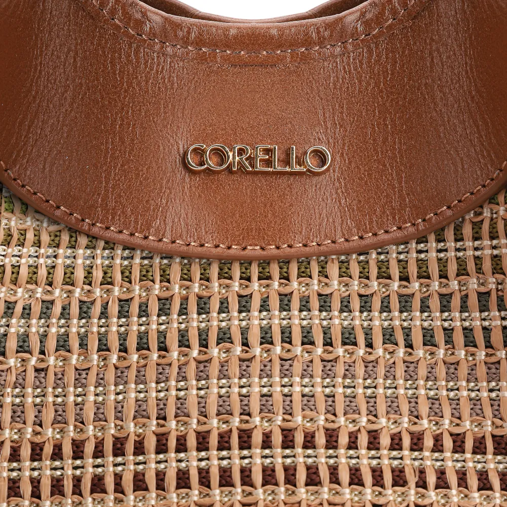 Bolsa Tote Couro Marrom/Ráfia Colorida - imagem 6