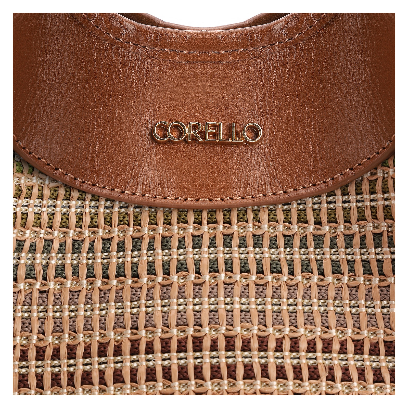 Bolsa Tote Couro Marrom/Ráfia Colorida