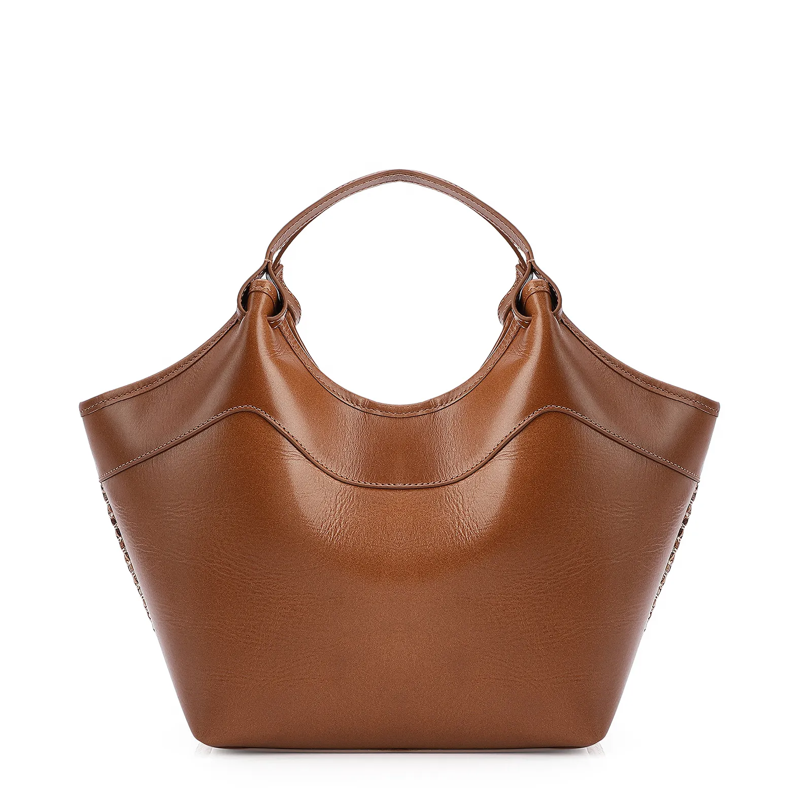 Bolsa Tote Couro Marrom/Ráfia Colorida