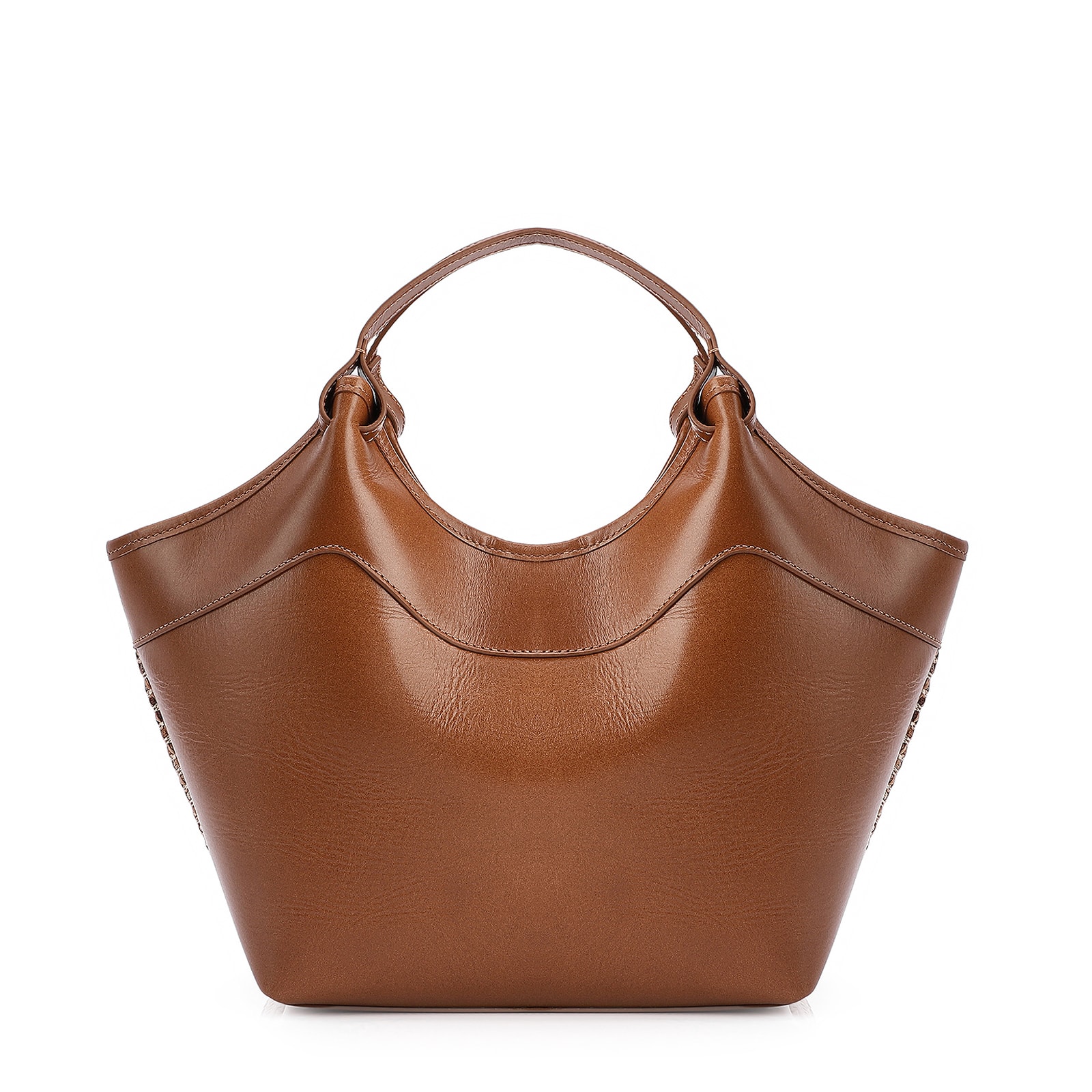 Bolsa Tote Couro Marrom/Ráfia Colorida