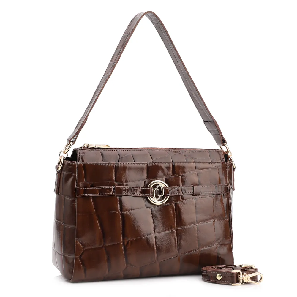 Bolsa Tote Couro Maxi Croco Marrom - imagem 3