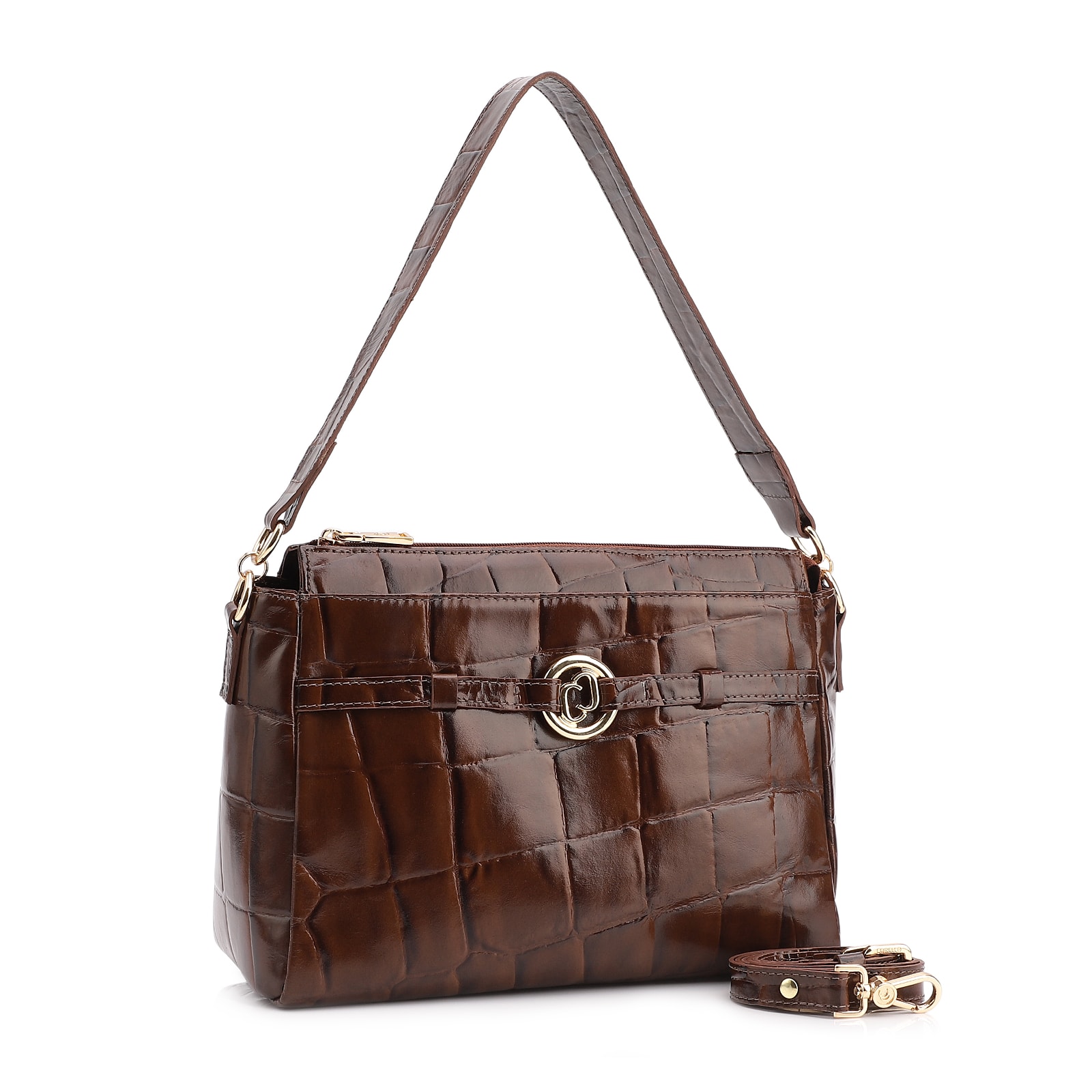 Bolsa Tote Couro Maxi Croco Marrom