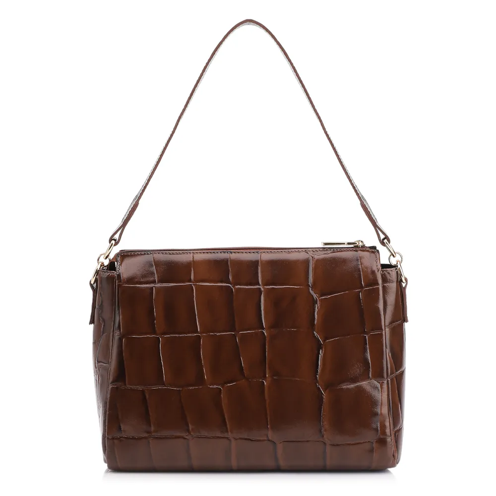 Bolsa Tote Couro Maxi Croco Marrom - imagem 4