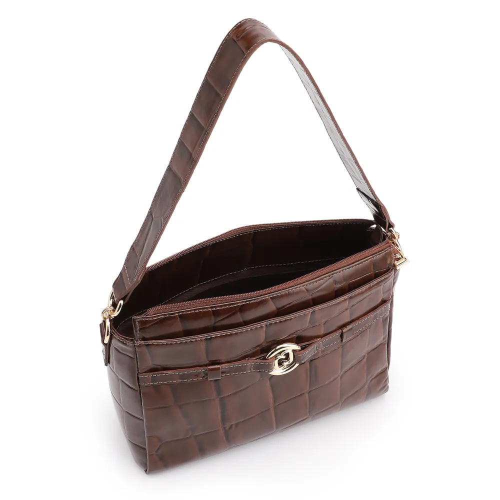 Bolsa Tote Couro Maxi Croco Marrom - imagem 5