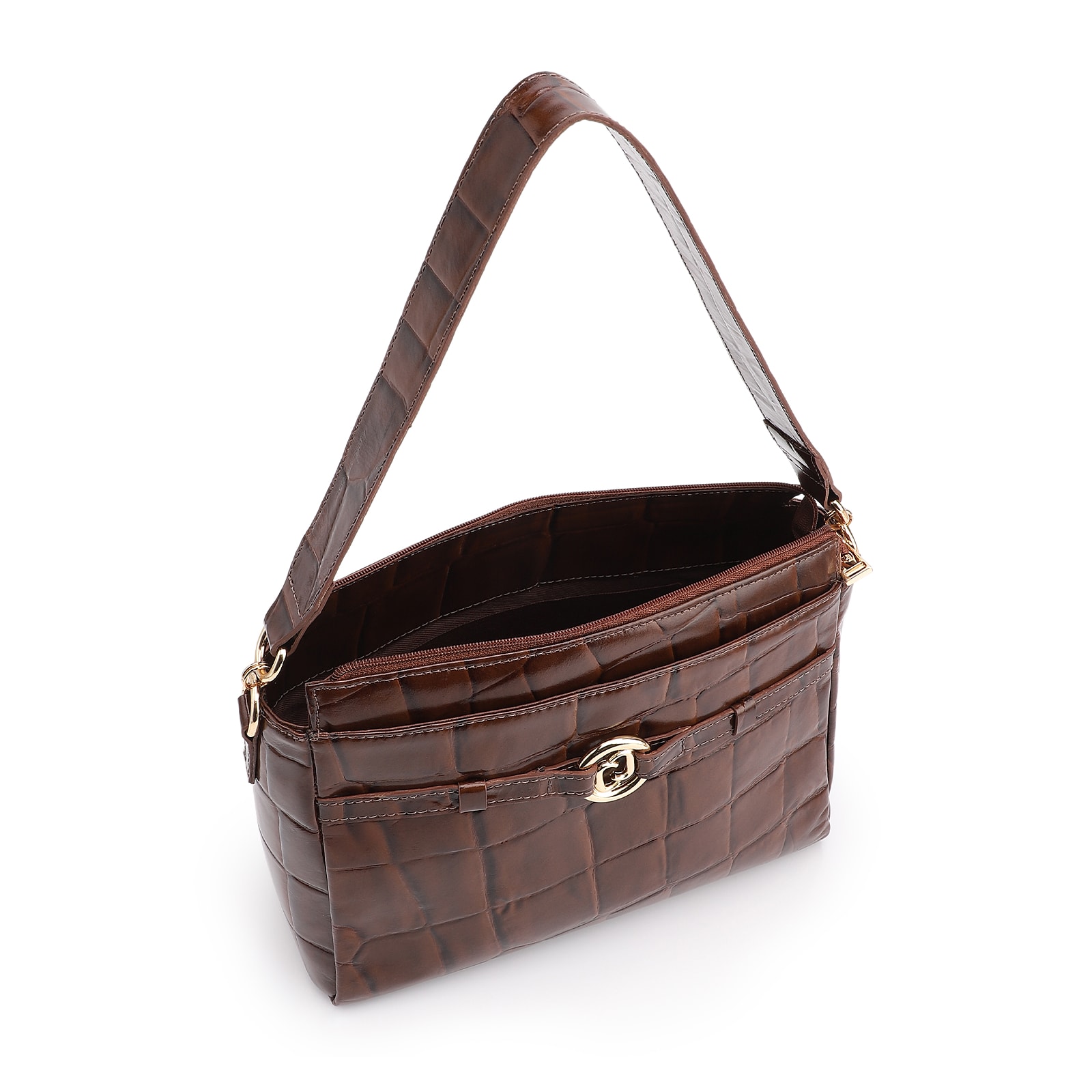 Bolsa Tote Couro Maxi Croco Marrom