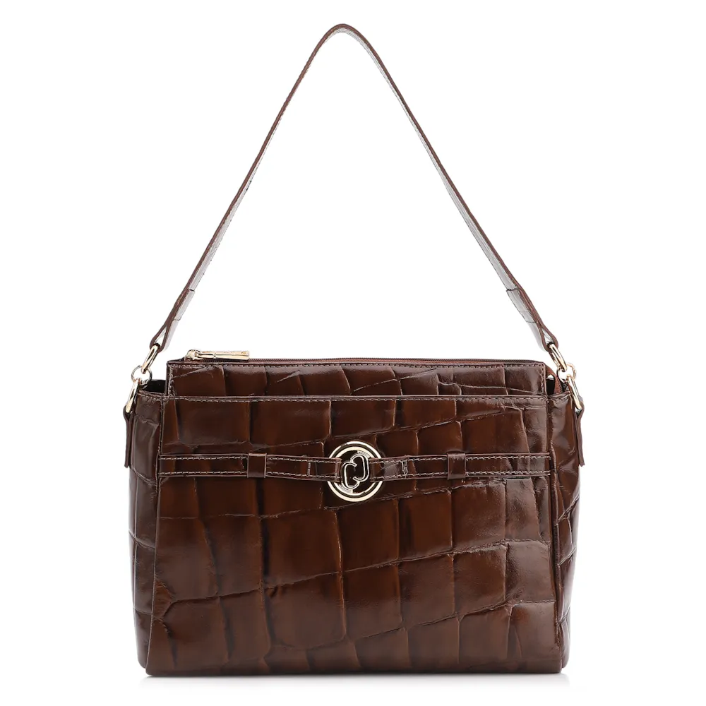Bolsa Tote Couro Maxi Croco Marrom