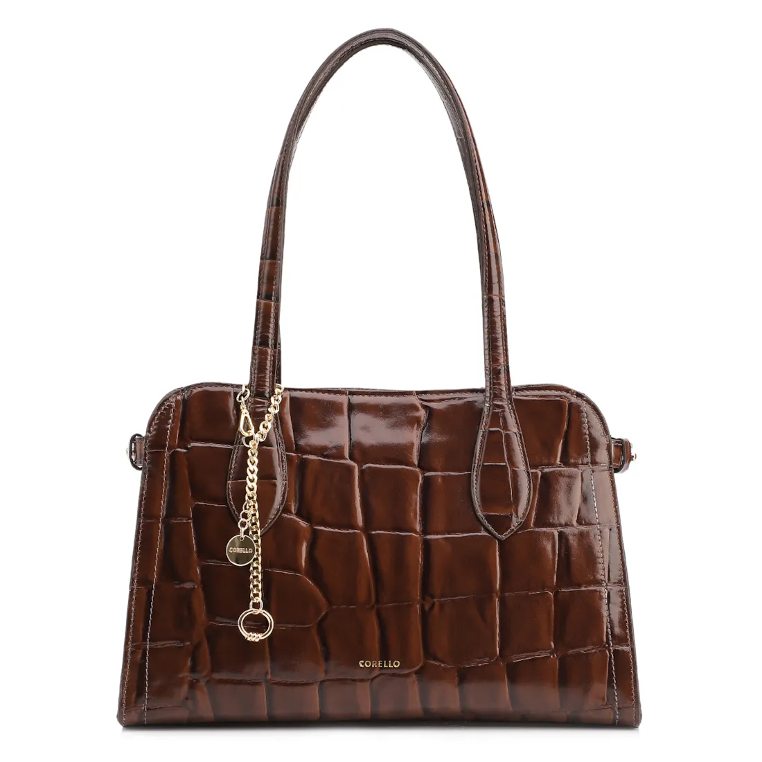  Bolsa Tote Couro Maxi Croco Marrom