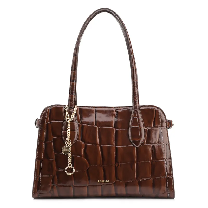  Bolsa Tote Couro Maxi Croco Marrom