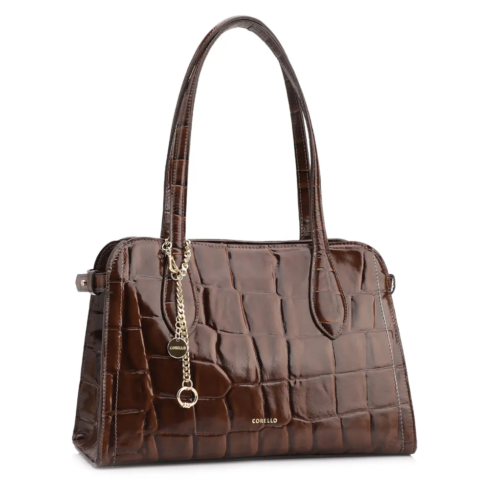  Bolsa Tote Couro Maxi Croco Marrom - imagem 3