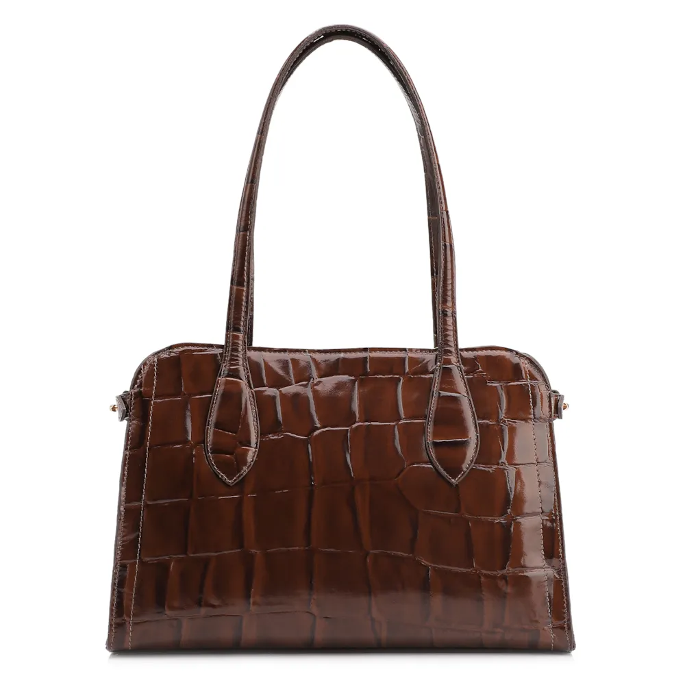  Bolsa Tote Couro Maxi Croco Marrom - imagem 4