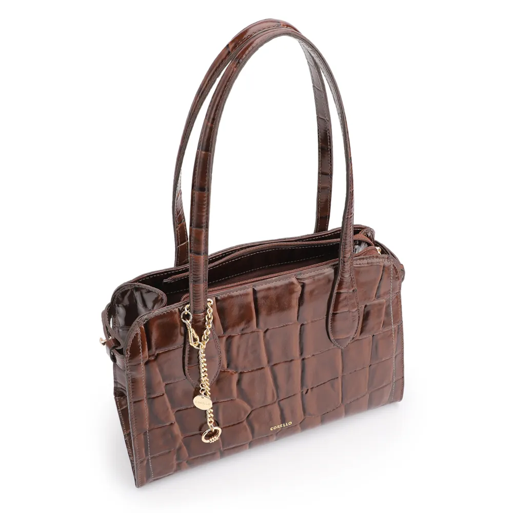  Bolsa Tote Couro Maxi Croco Marrom - imagem 5