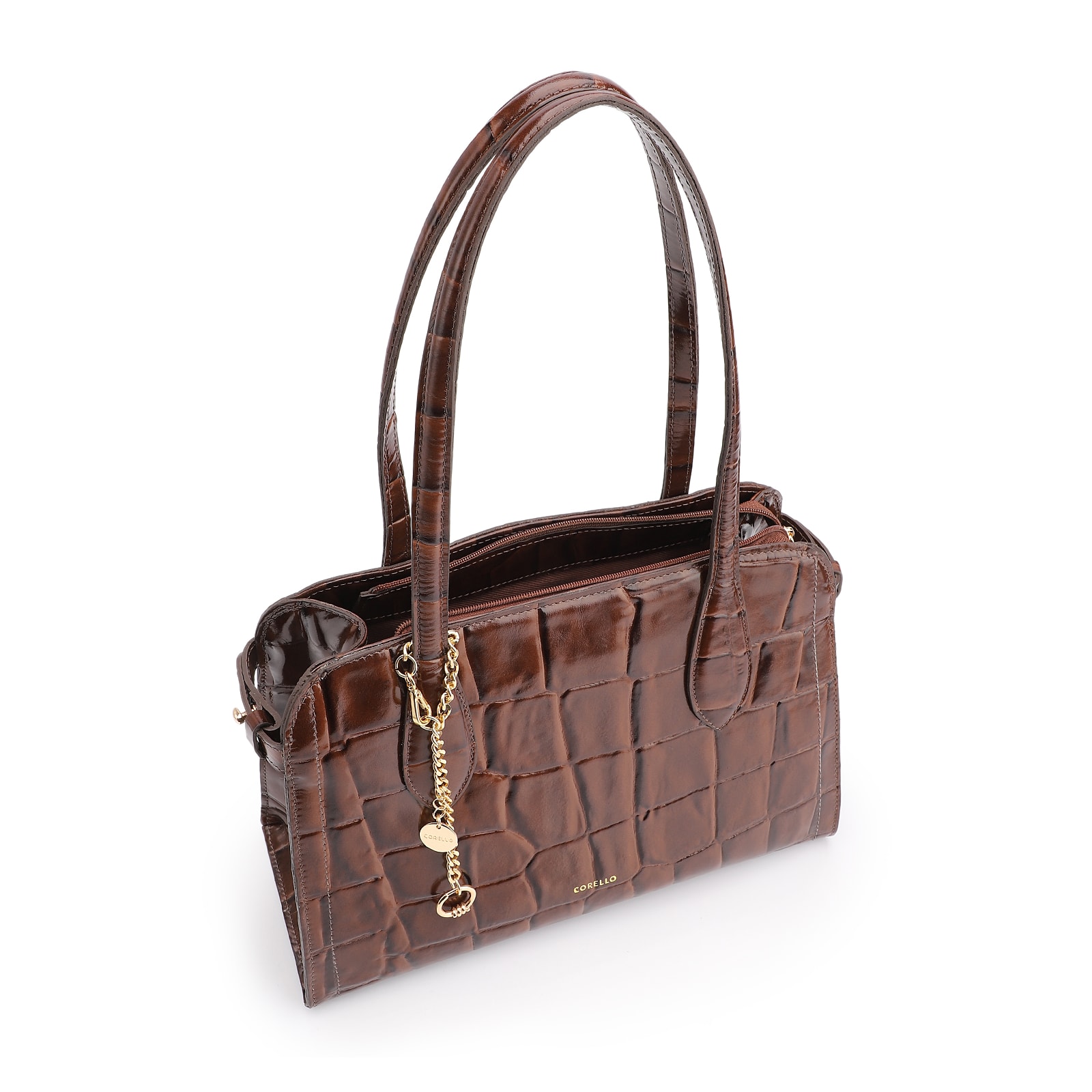 Bolsa Tote Couro Maxi Croco Marrom