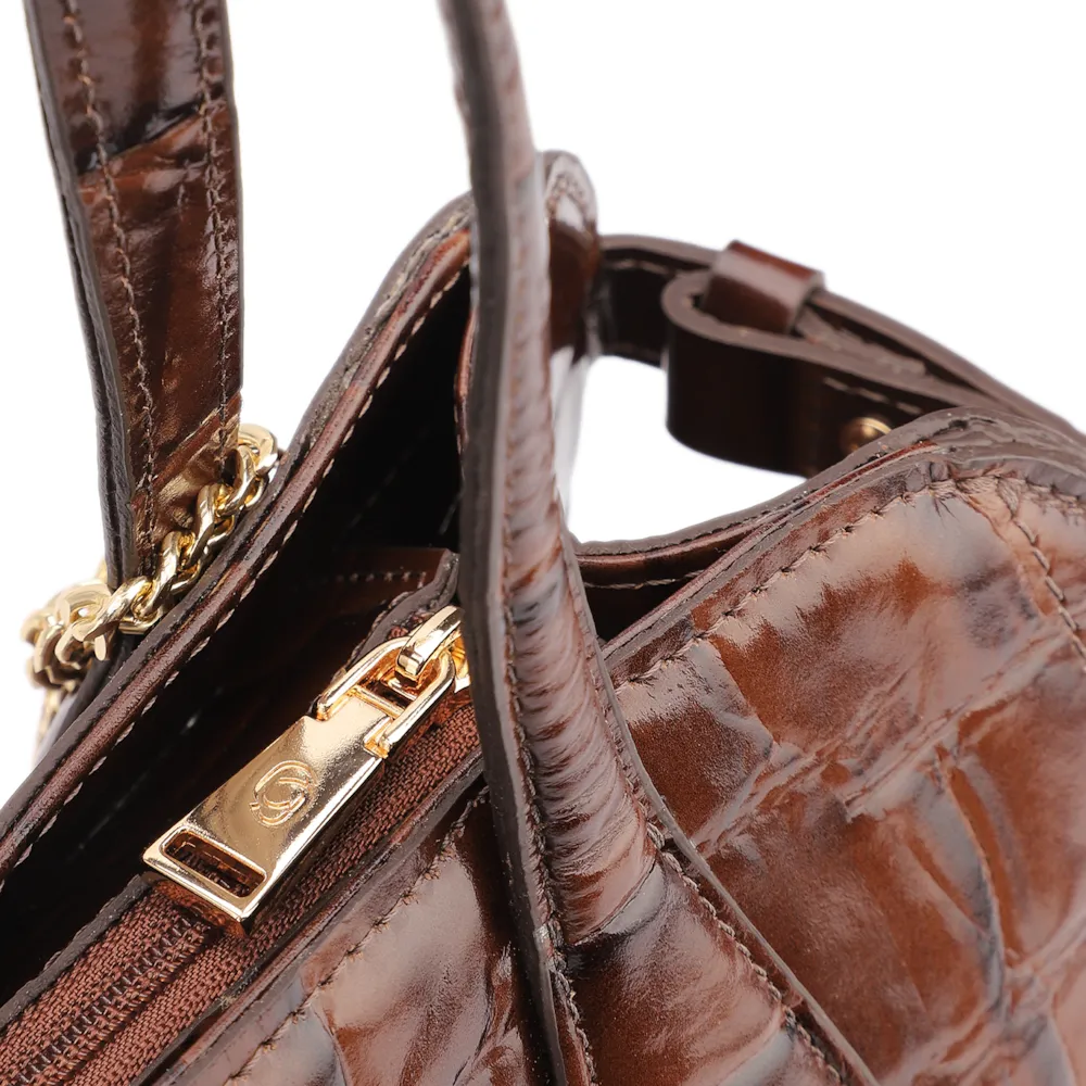  Bolsa Tote Couro Maxi Croco Marrom - imagem 6