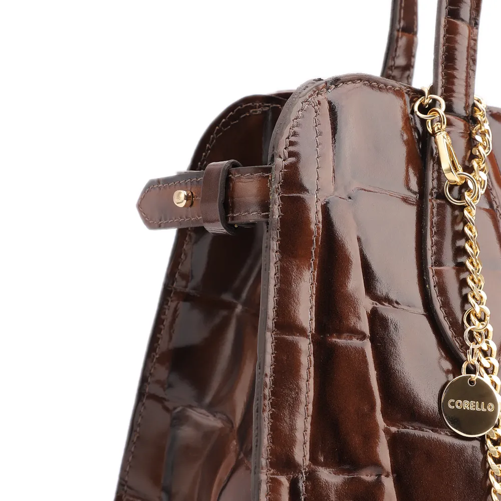  Bolsa Tote Couro Maxi Croco Marrom - imagem 9