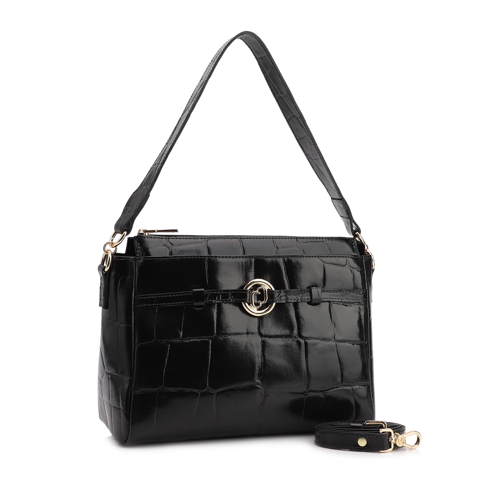 Bolsa Tote Couro Maxi Croco Preto