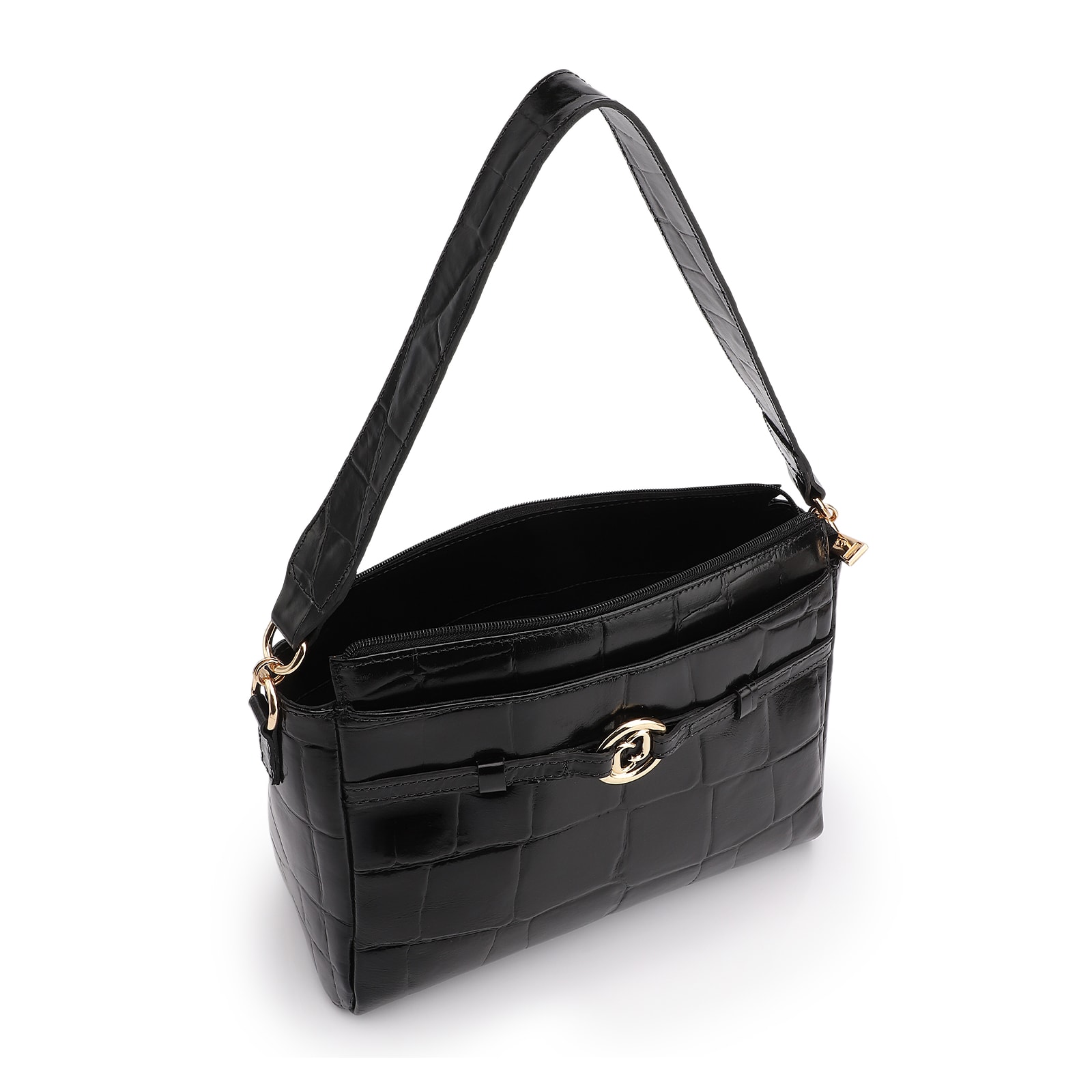 Bolsa Tote Couro Maxi Croco Preto