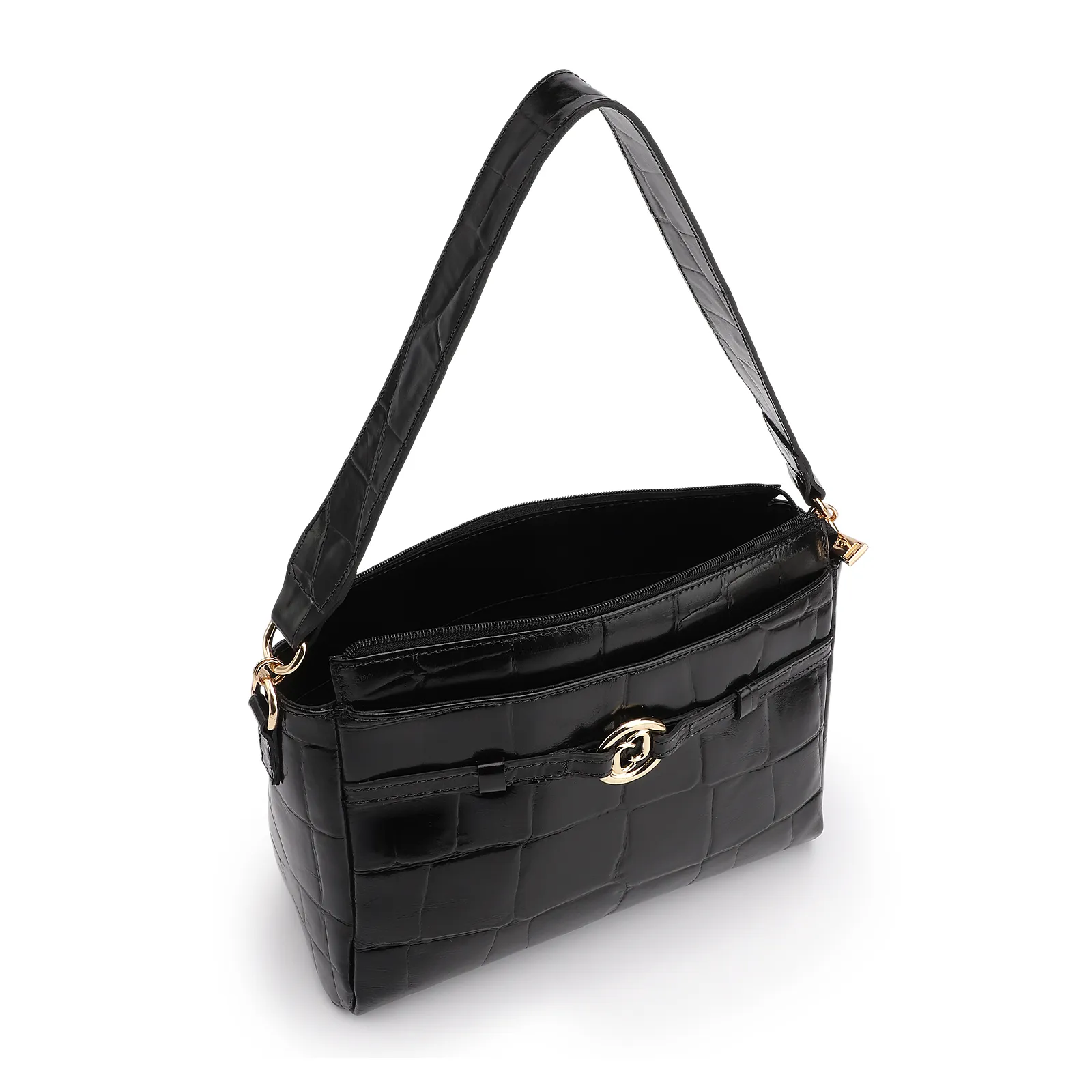Bolsa Tote Couro Maxi Croco Preto