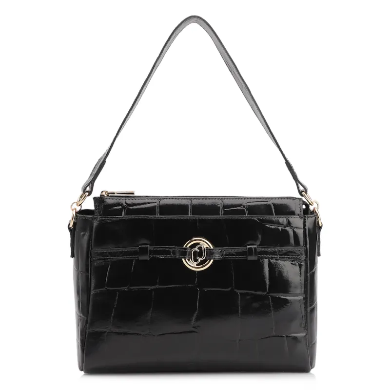 Bolsa Tote Couro Maxi Croco Preto