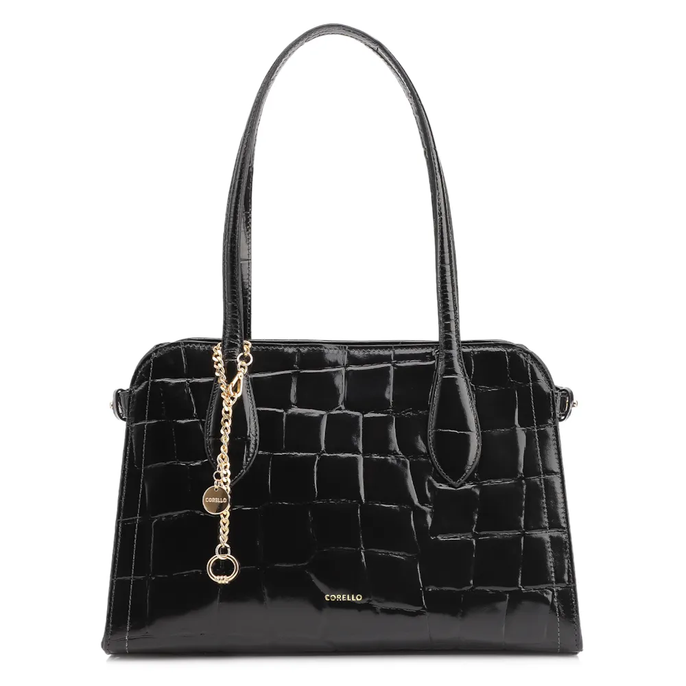  Bolsa Tote Couro Maxi Croco Preto