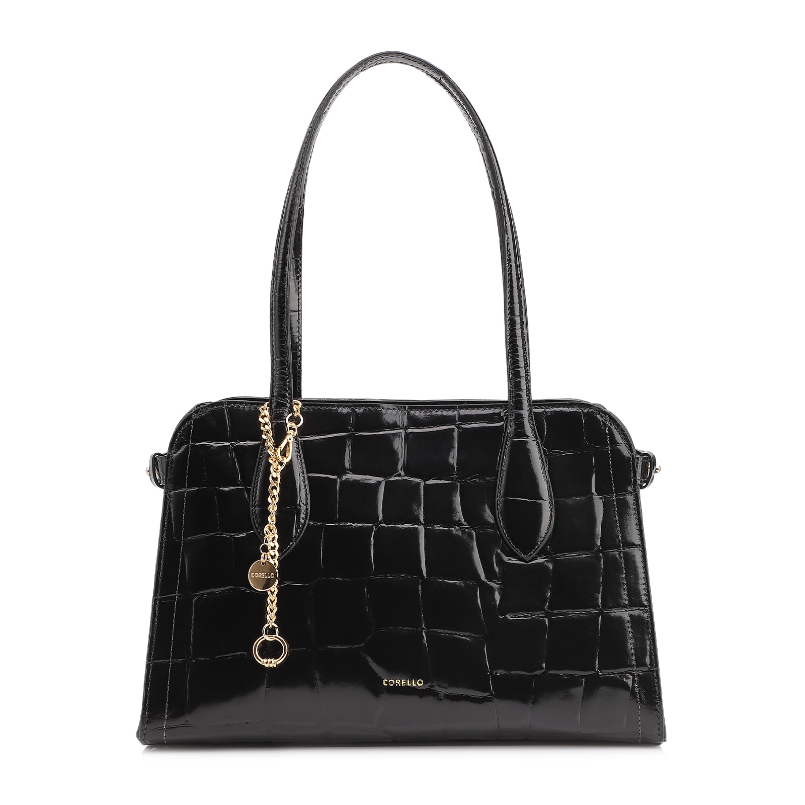  Bolsa Tote Couro Maxi Croco Preto