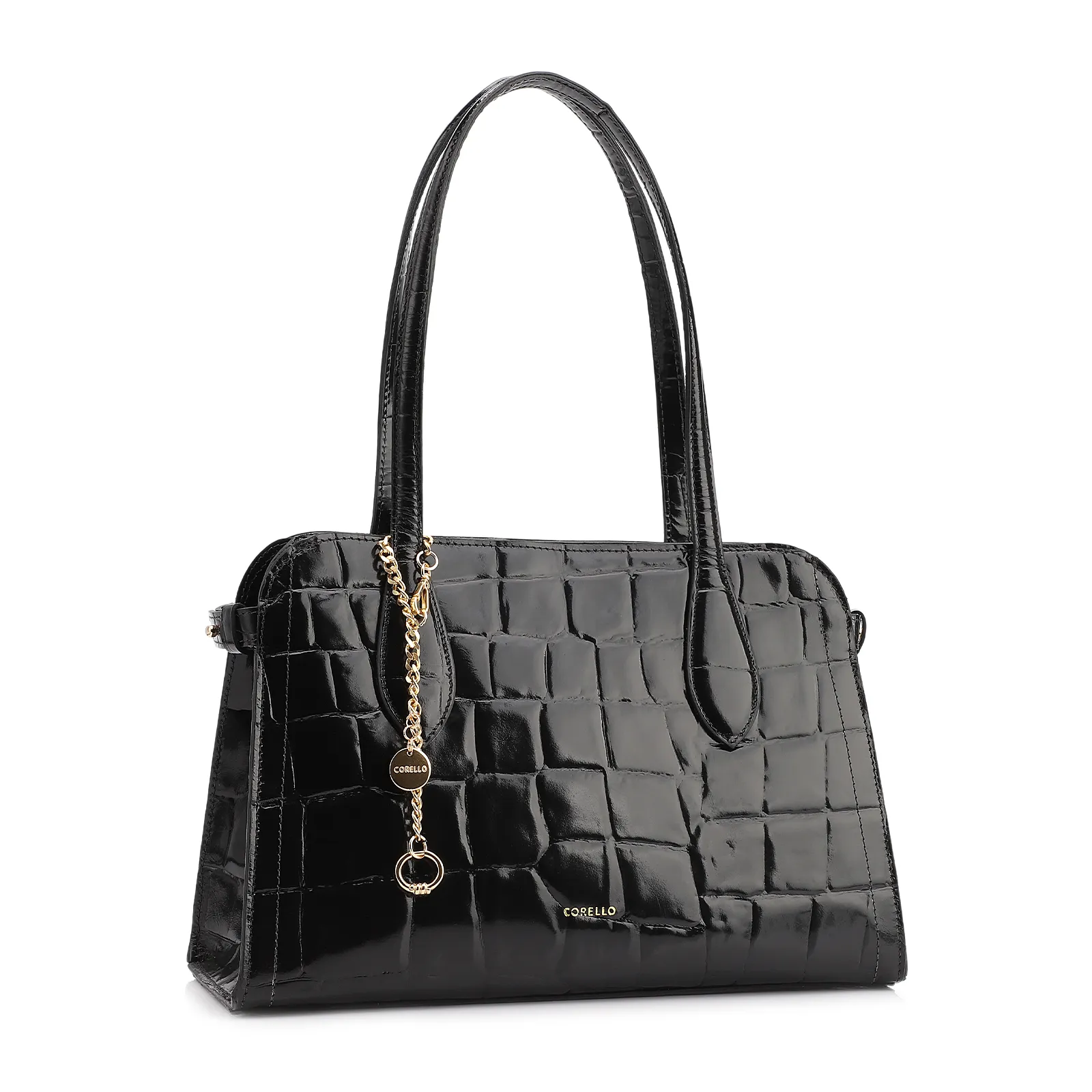  Bolsa Tote Couro Maxi Croco Preto