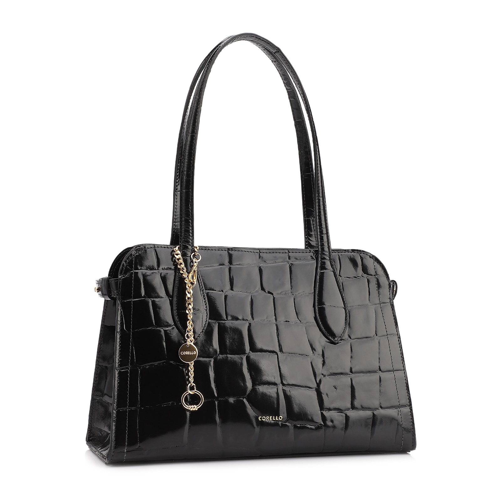 Bolsa Tote Couro Maxi Croco Preto
