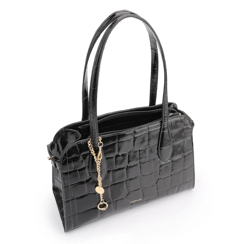  Bolsa Tote Couro Maxi Croco Preto - imagem 5