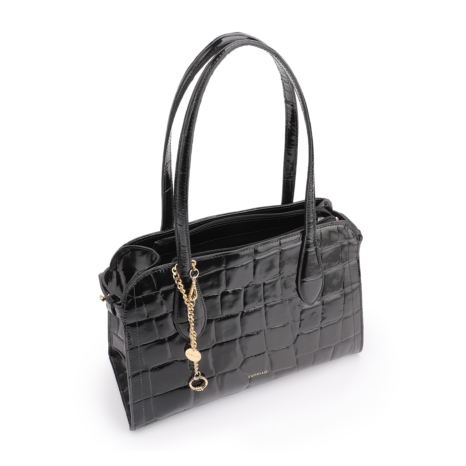 Bolsa Tote Couro Maxi Croco Preto