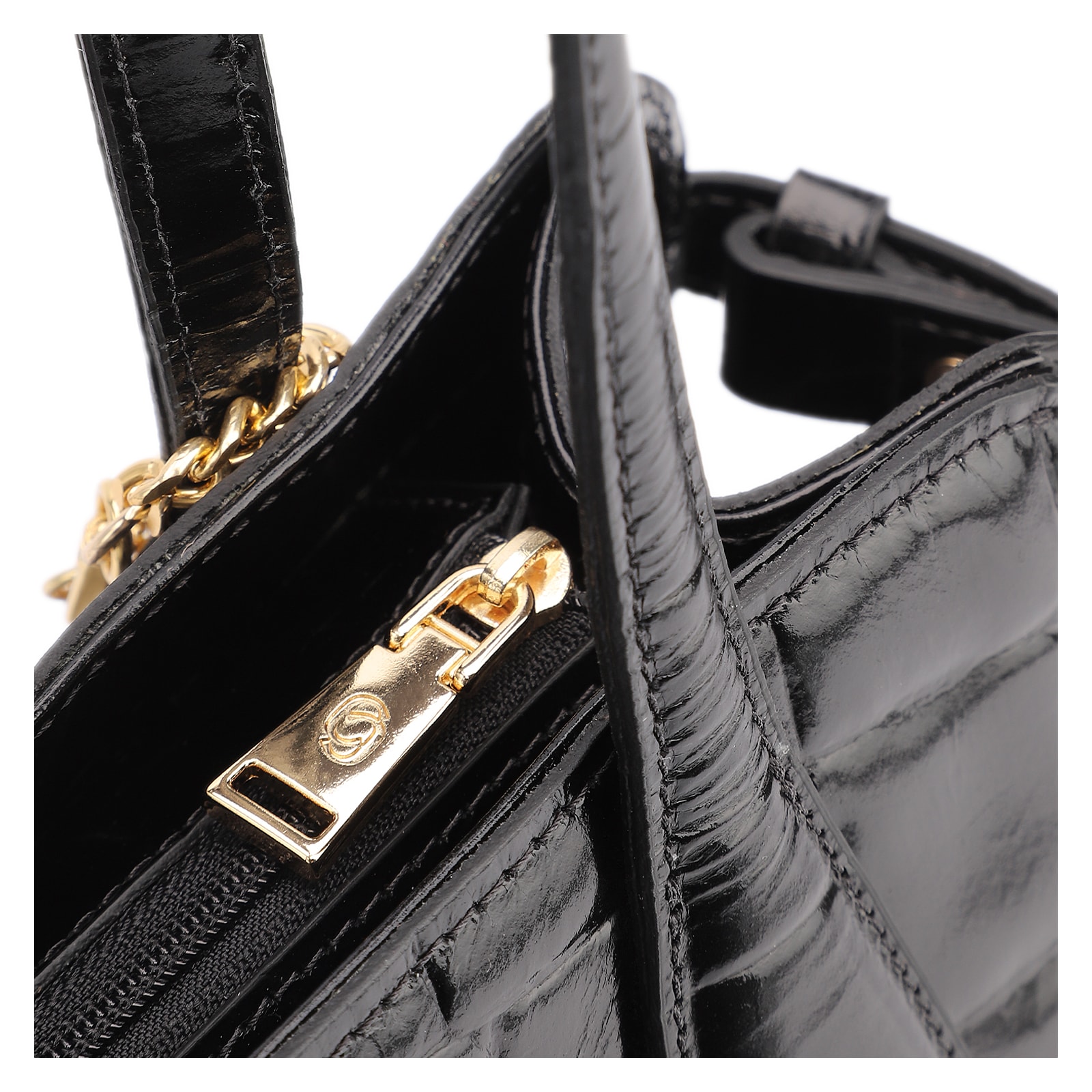 Bolsa Tote Couro Maxi Croco Preto