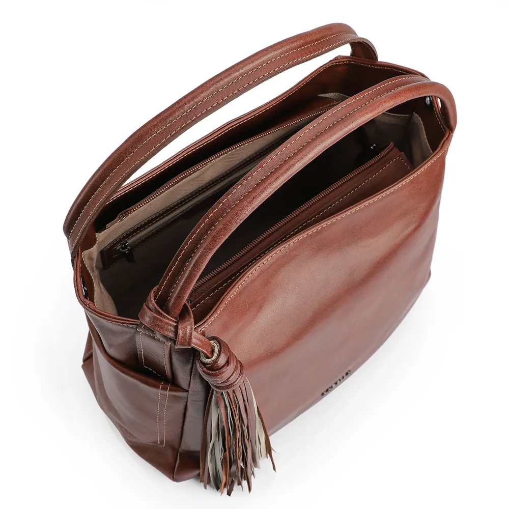 Bolsa Tote Couro Mogno/Biscuit - imagem 4