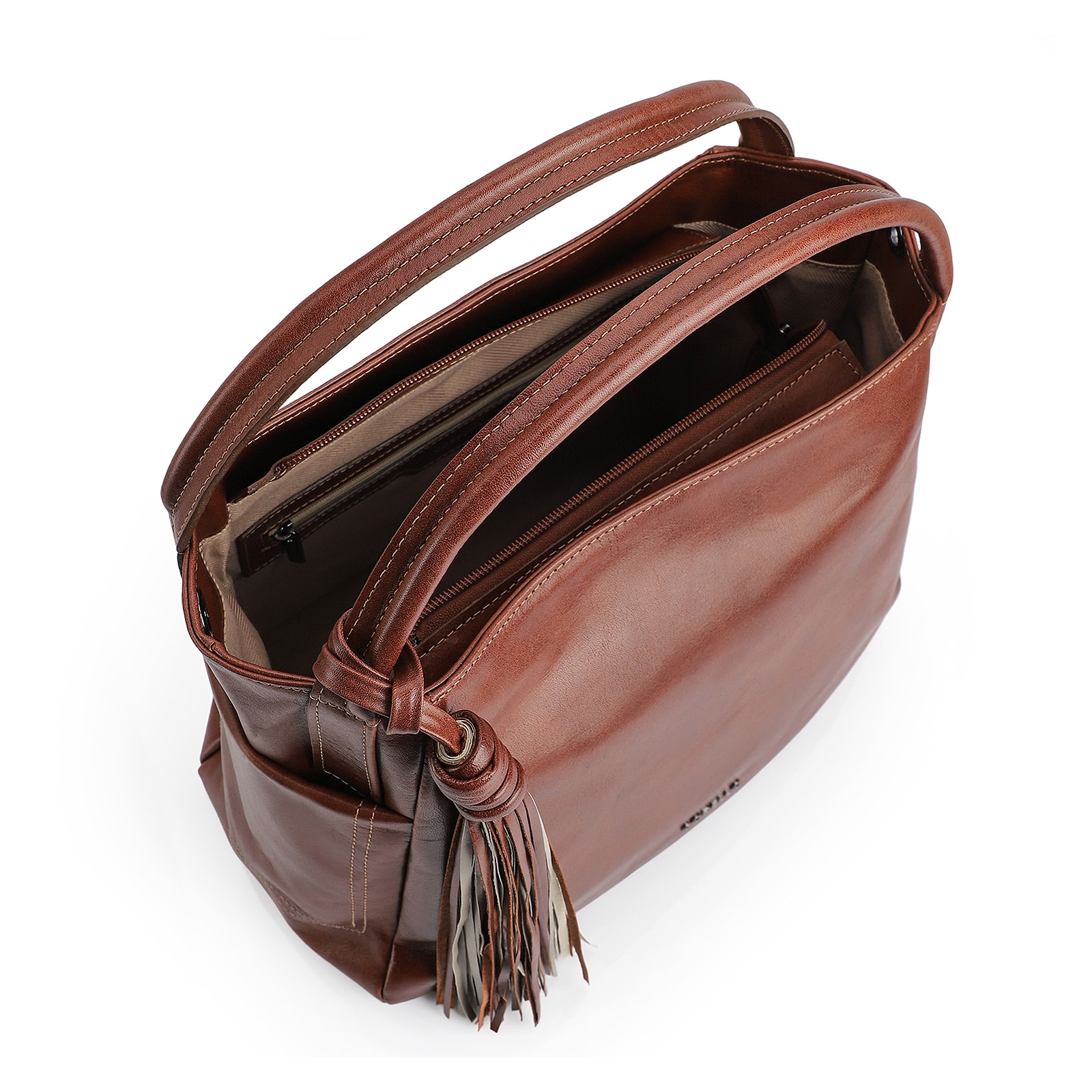 Bolsa Tote Couro Mogno/Biscuit