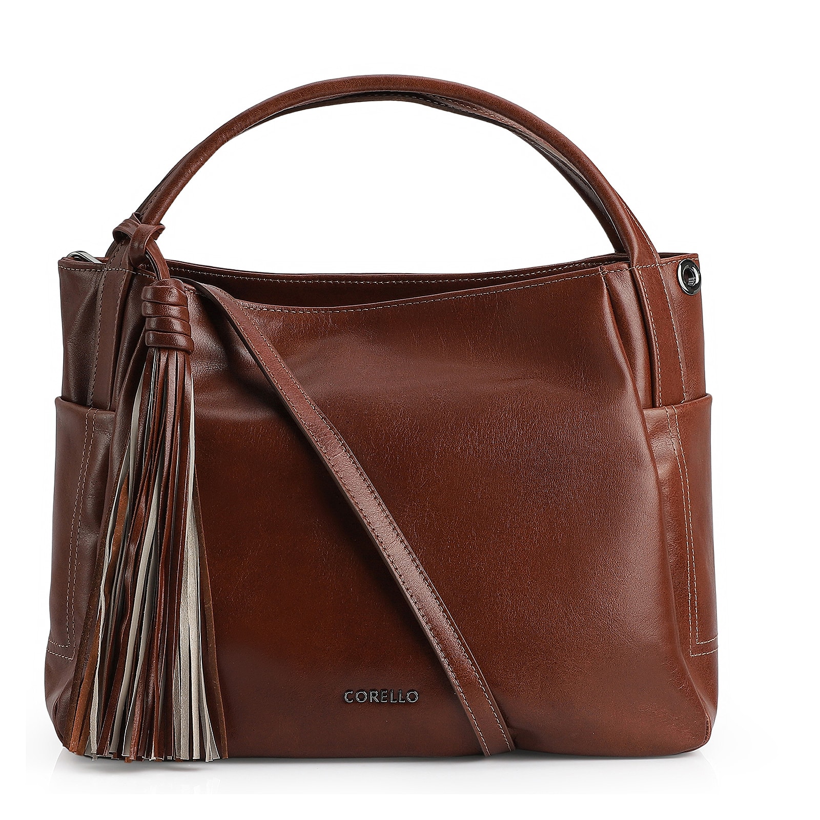 Bolsa Tote Couro Mogno/Biscuit