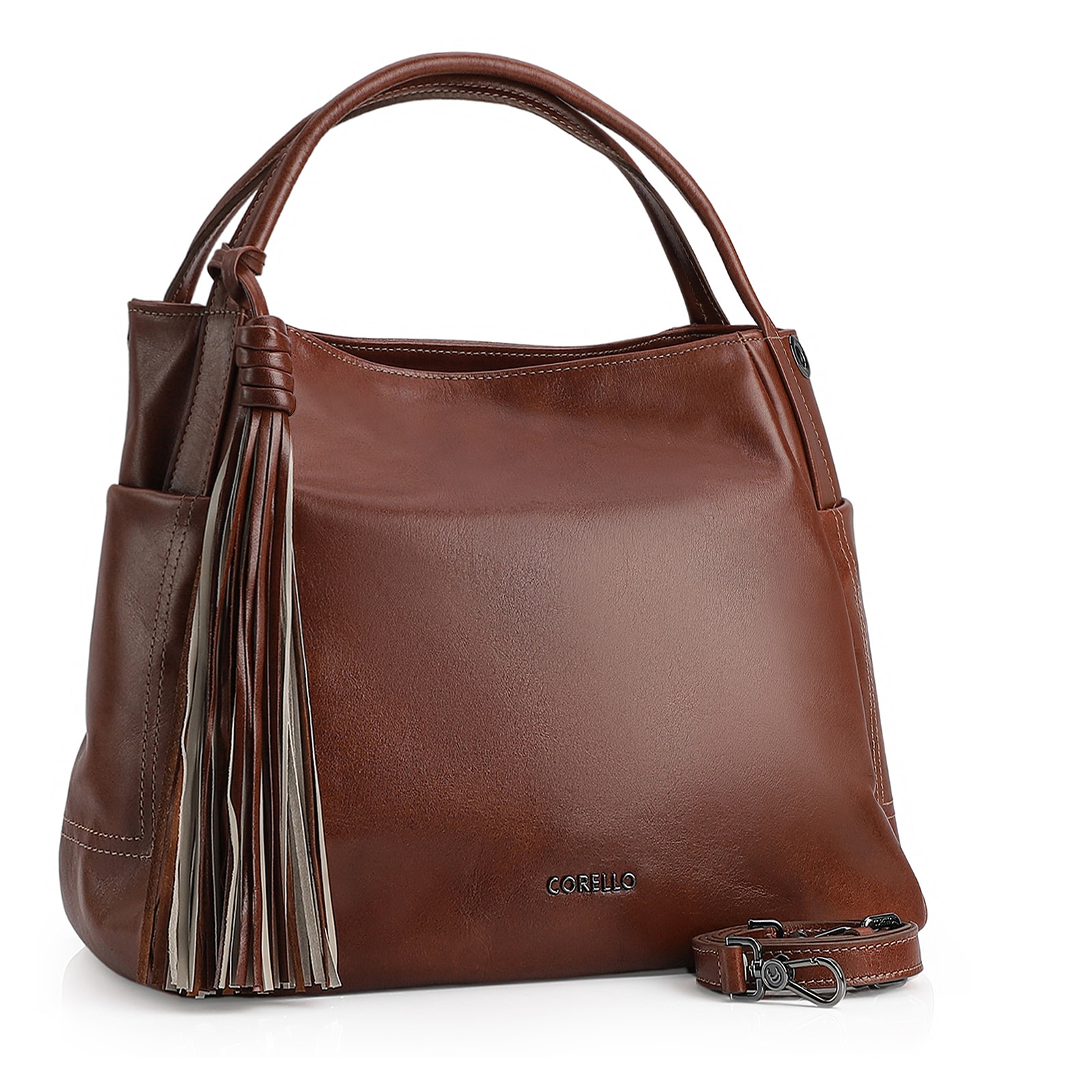 Bolsa Tote Couro Mogno/Biscuit