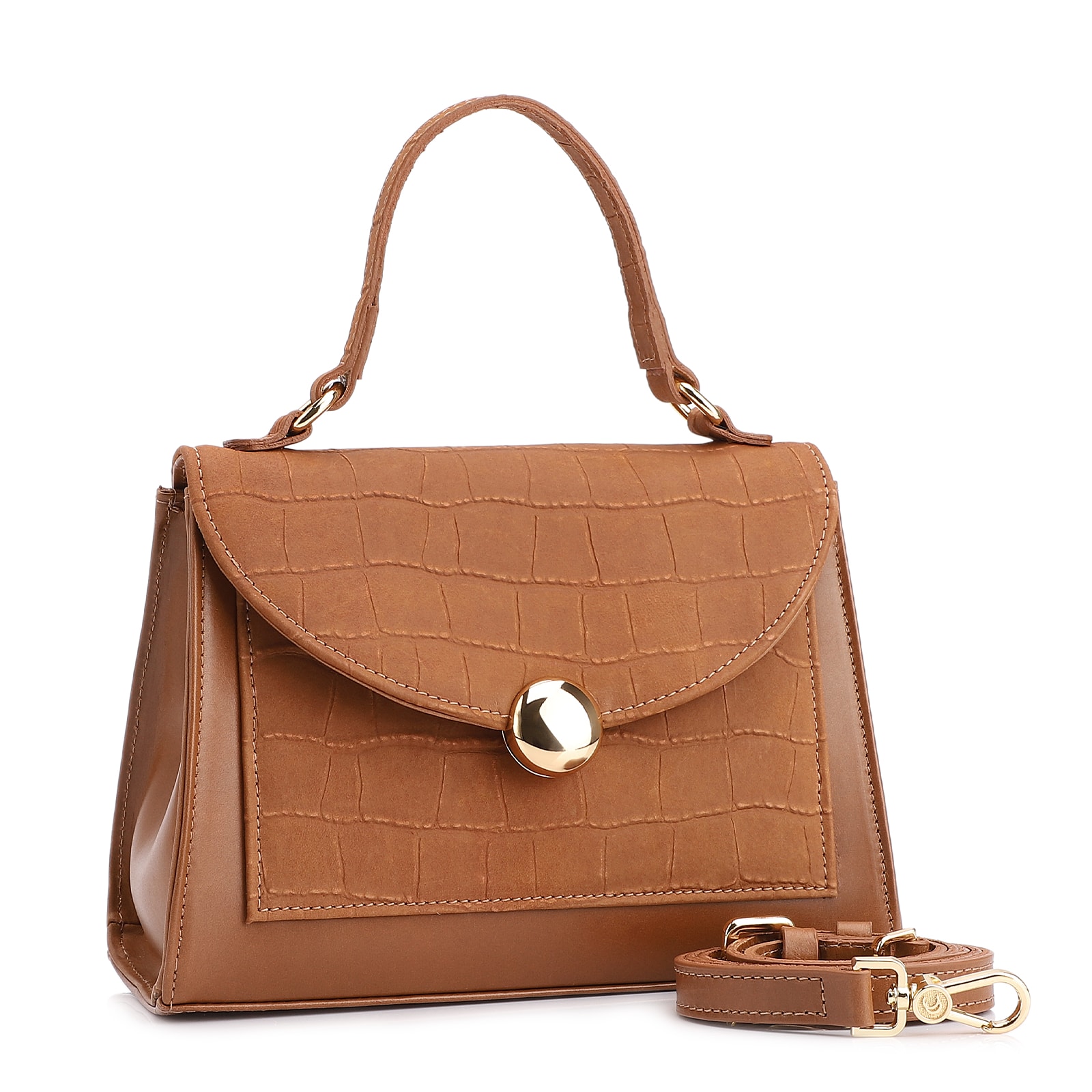 Bolsa Tote Couro Nobuck Croco/Couro Marrom Claro