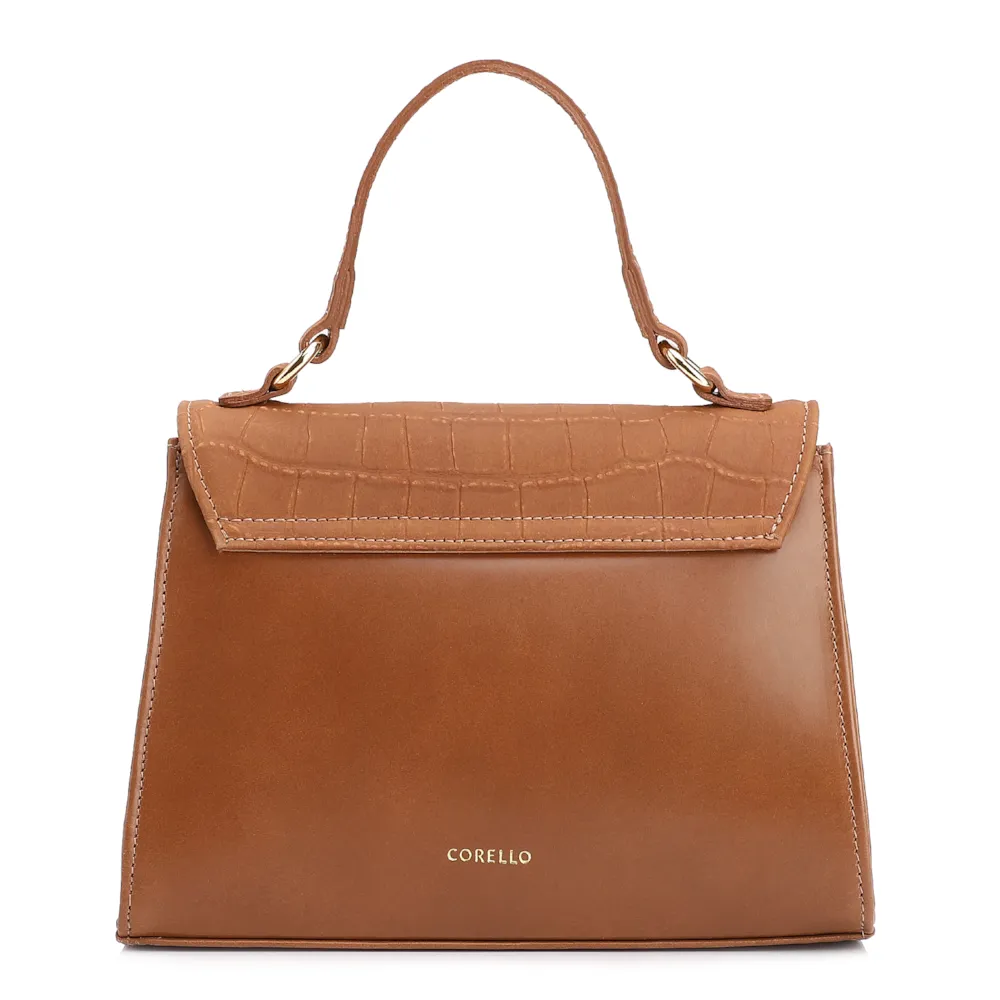 Bolsa Tote Couro Nobuck Croco/Couro Marrom Claro - imagem 4