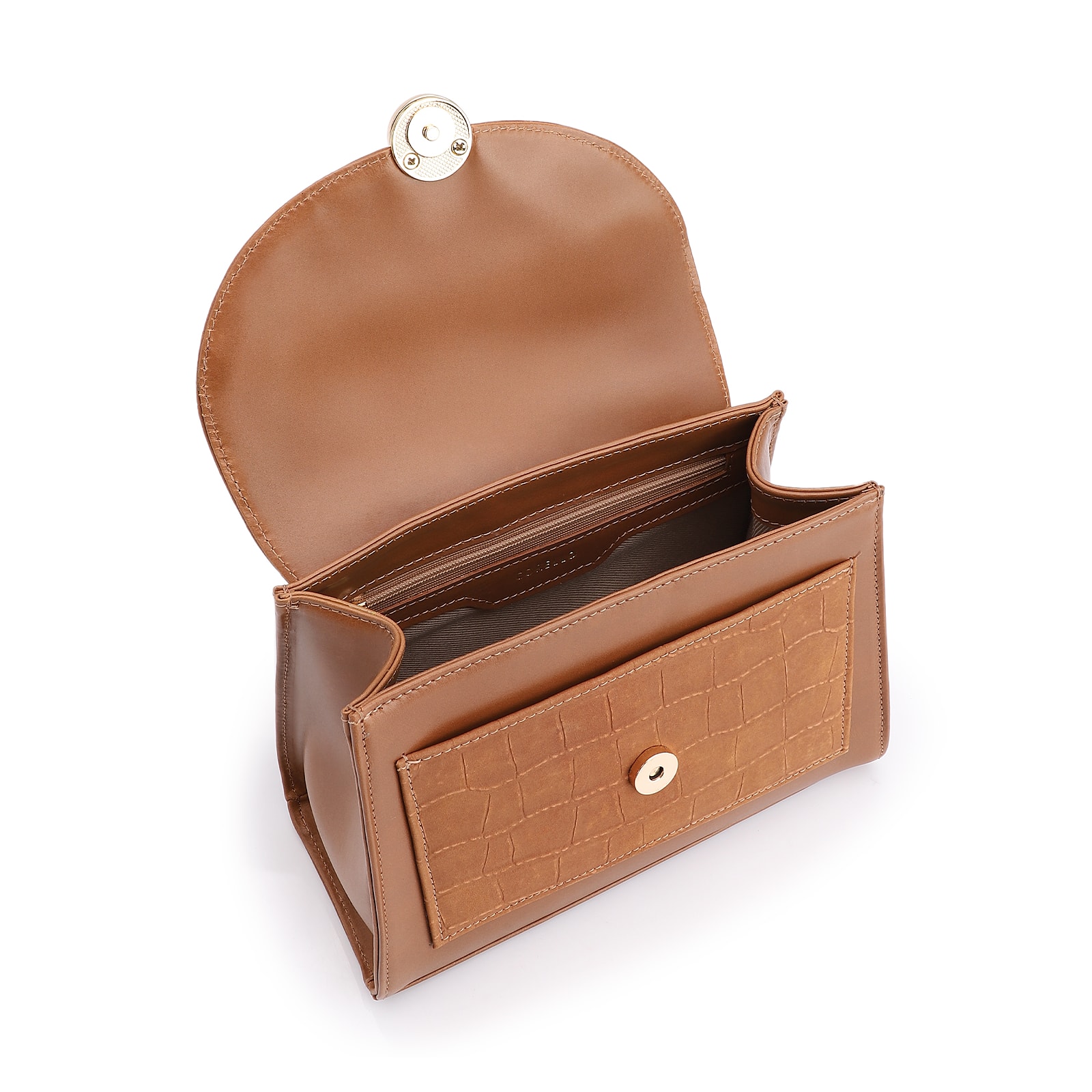 Bolsa Tote Couro Nobuck Croco/Couro Marrom Claro