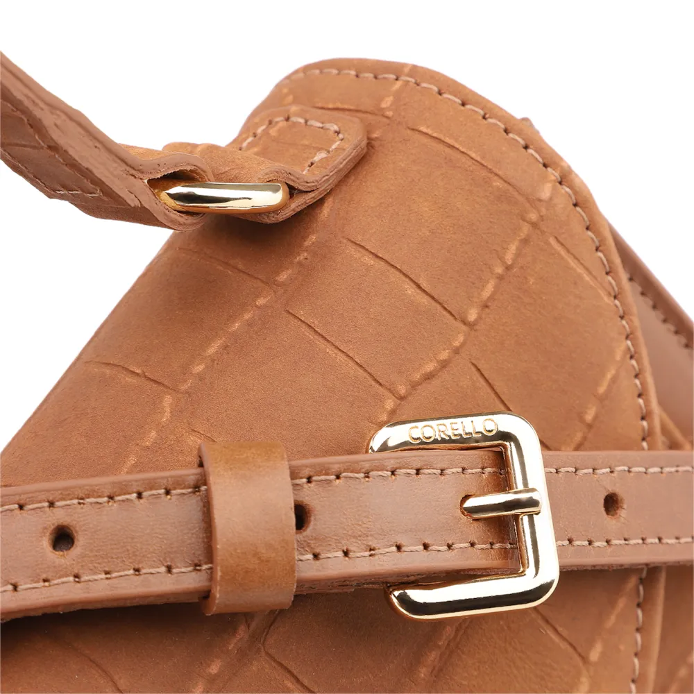 Bolsa Tote Couro Nobuck Croco/Couro Marrom Claro - imagem 6