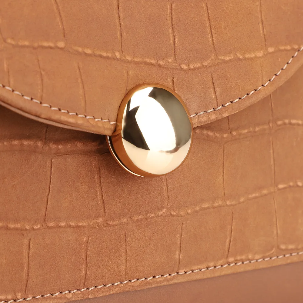 Bolsa Tote Couro Nobuck Croco/Couro Marrom Claro - imagem 8