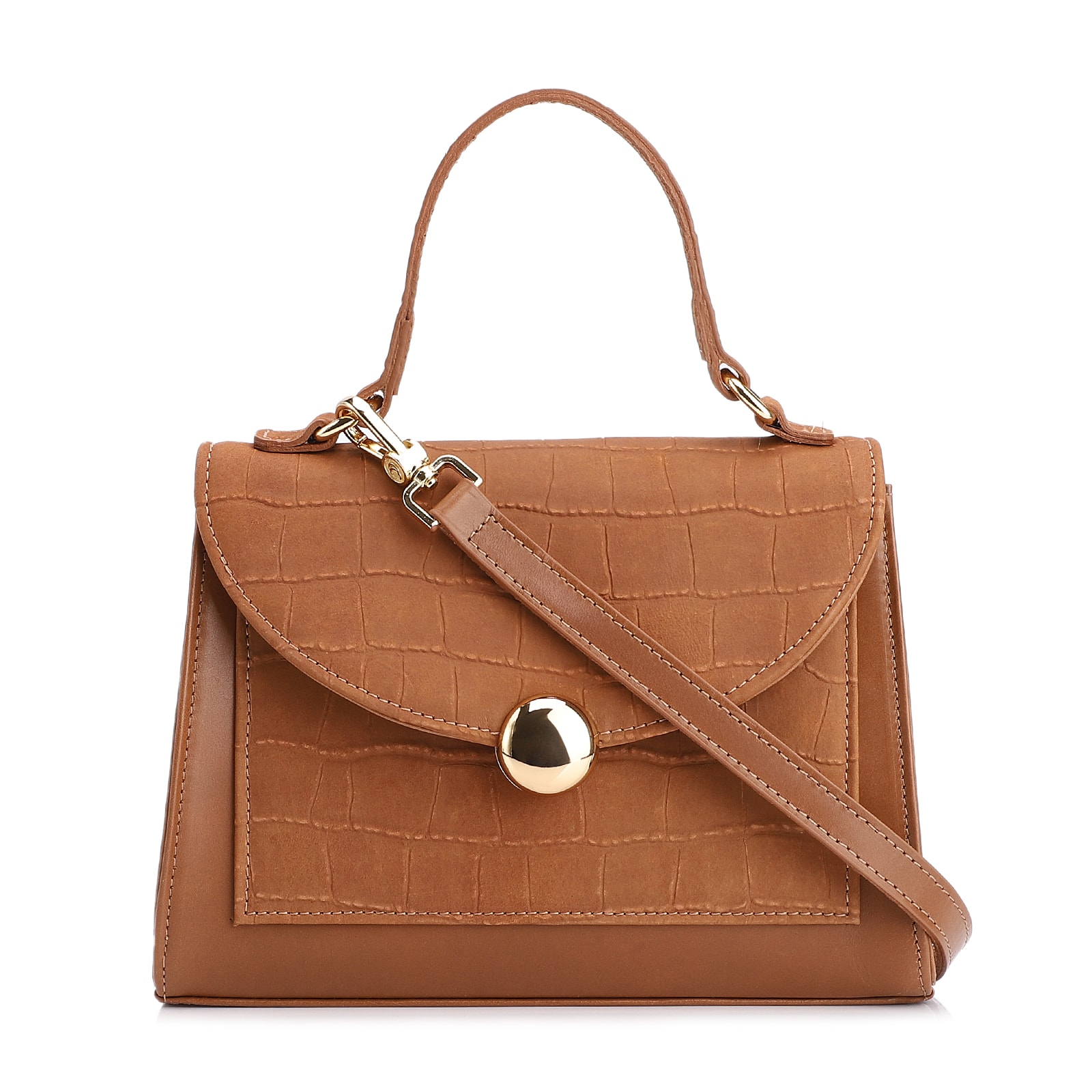 Bolsa Tote Couro Nobuck Croco/Couro Marrom Claro
