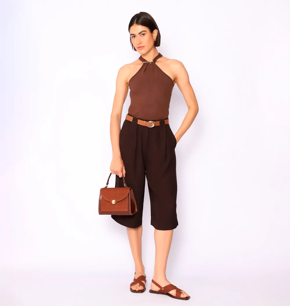 Bolsa Tote Couro Nobuck Croco/Couro Marrom Escuro - imagem 10