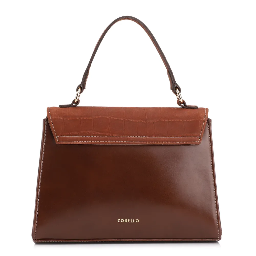Bolsa Tote Couro Nobuck Croco/Couro Marrom Escuro - imagem 4