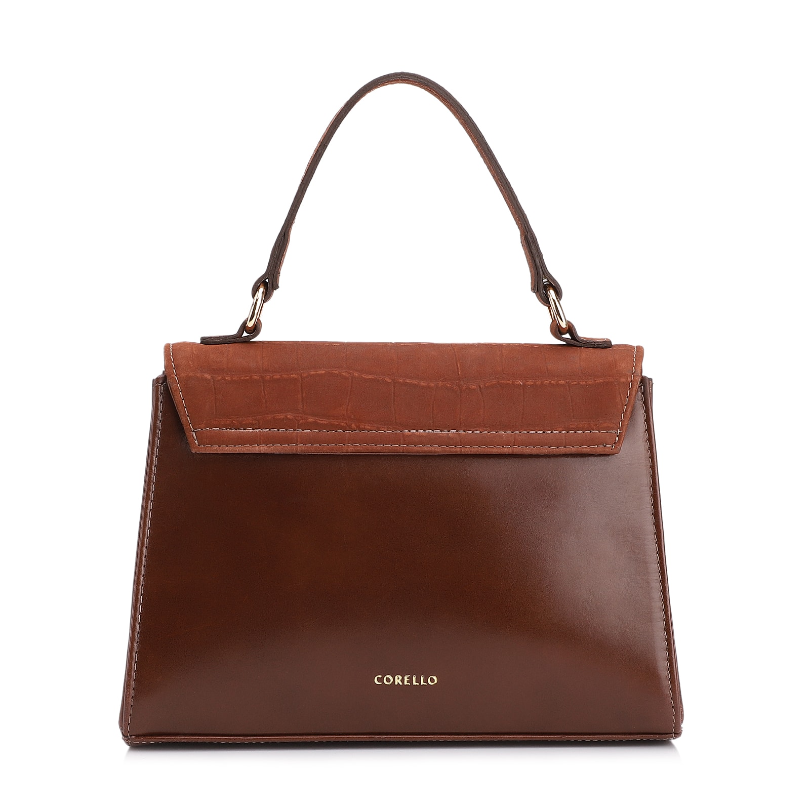Bolsa Tote Couro Nobuck Croco/Couro Marrom Escuro